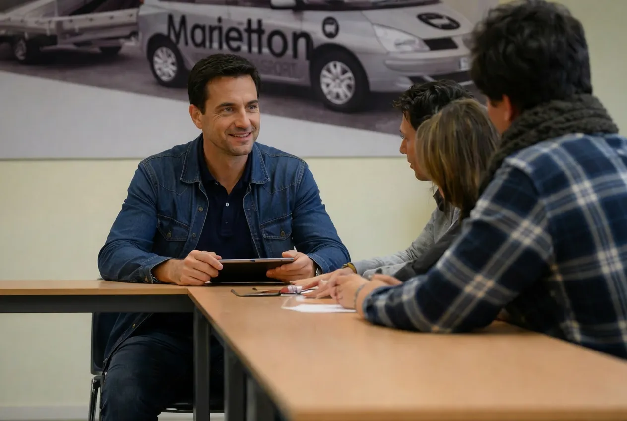 Formateur Marietton en train d'expliquer le déroulé des formations à des élèves